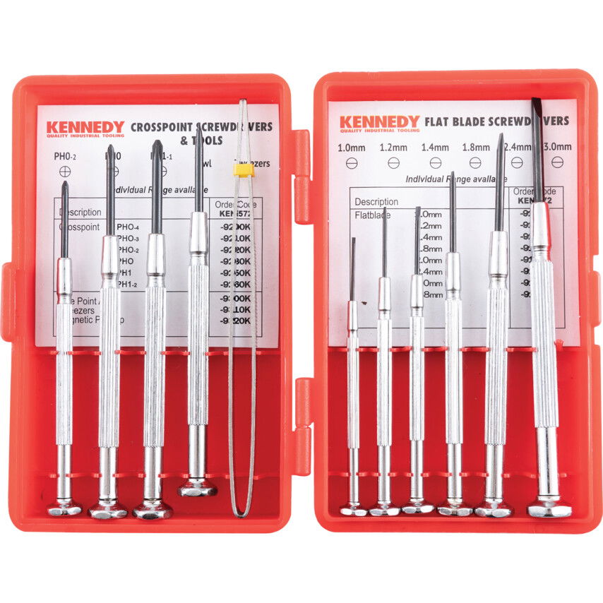 KENNEDY Műszerész csavarhúzó készlet + ár és csipesz, lapos | kereszthornyos, 1.0 - 3.0 mm | PH0-2 -  PH1, 11 részes termék fő termékképe