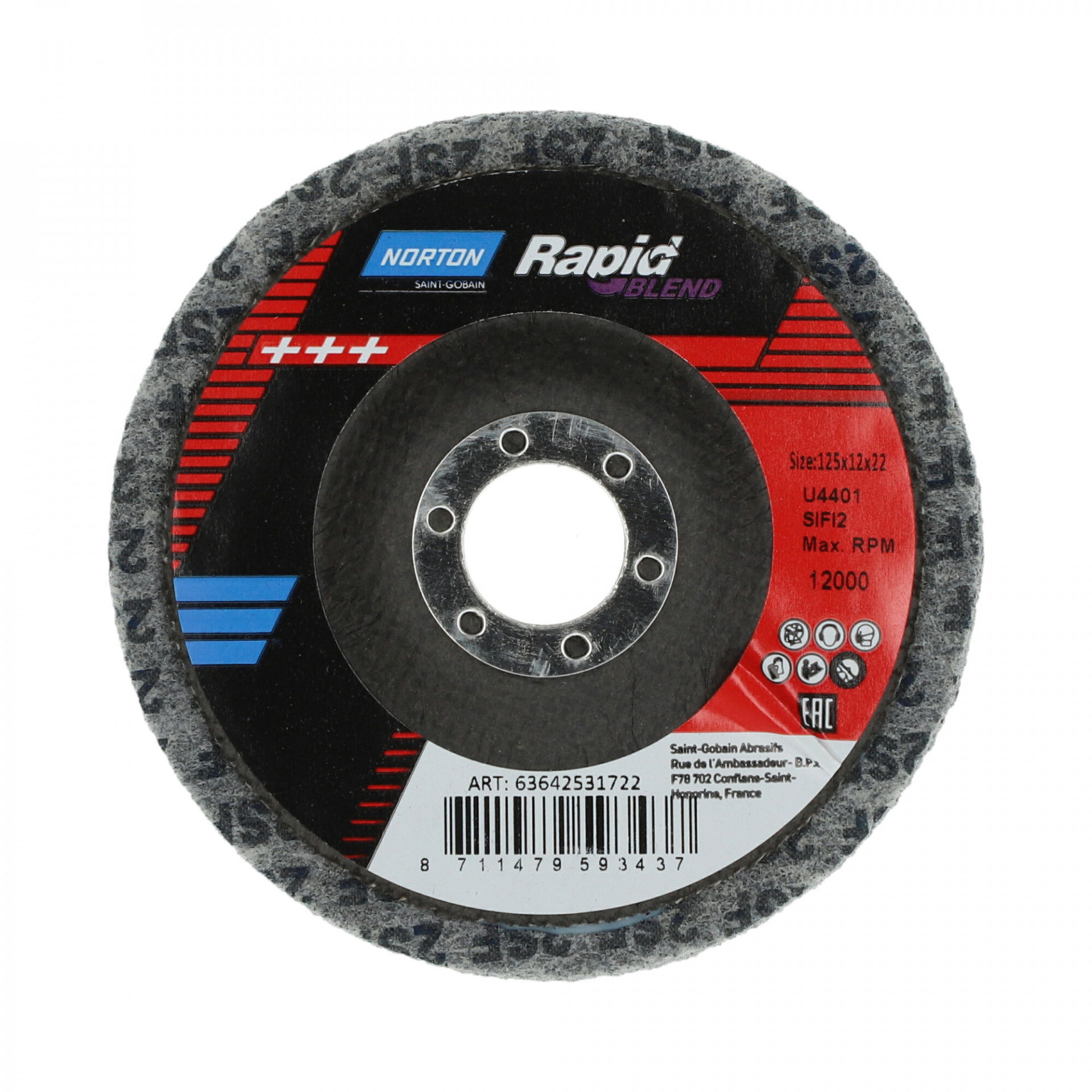 Norton Rapid Blend NEX DPC tisztítókorong Ø125x12x22 mm NEX2SF, 10 db/csomag termék fő termékképe