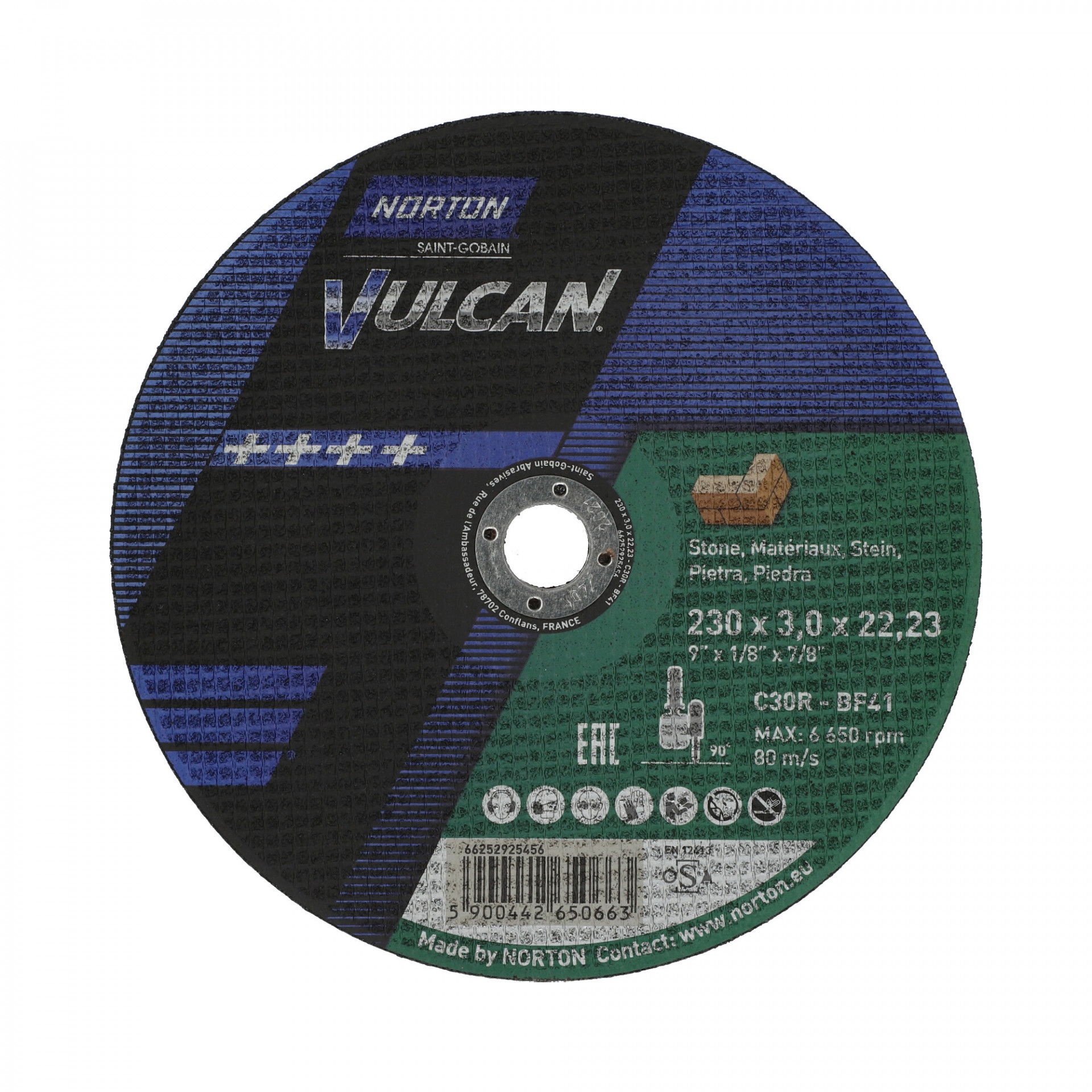 Norton Vulcan Norton Vulkán kő vágókorong 230x3,0x22,23mm C30R, 25 db/csomag termék fő termékképe