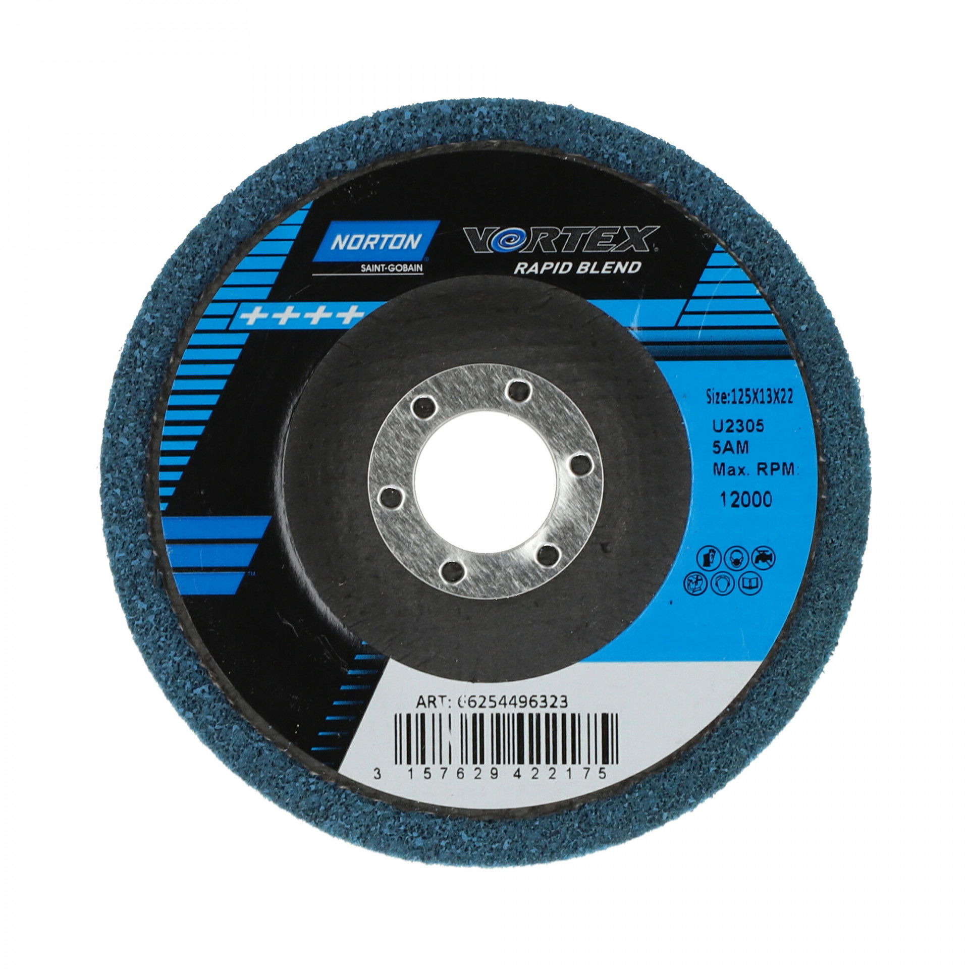 Norton Vortex Rapid Blend DPC tisztítókorong Ø125x12x22 mm 5AM, 10 db/csomag termék fő termékképe