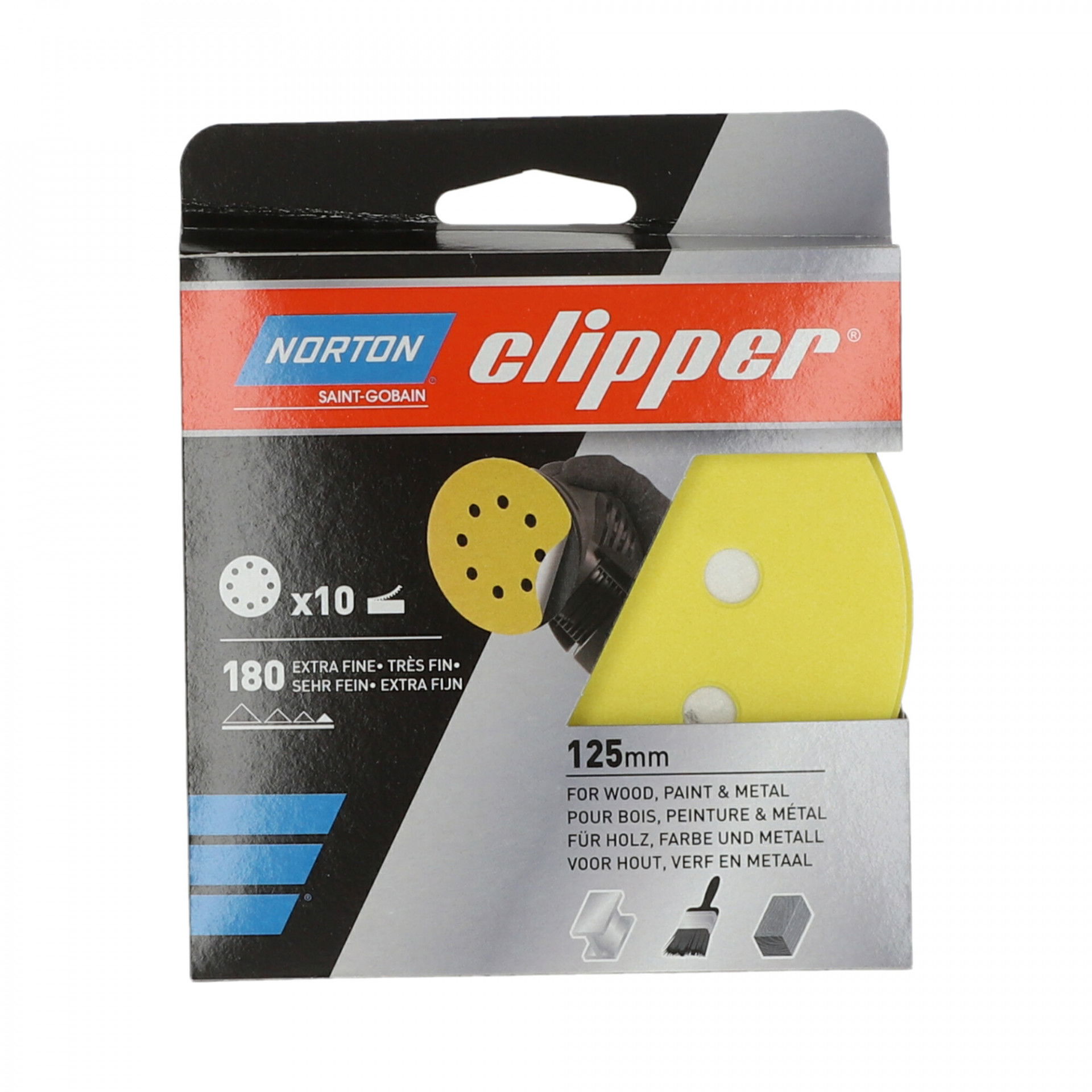 Norton Clipper G131F tépőzáras csiszolókorong Ø125mm 8 lyukas P180, 10 db/csomag termék fő termékképe