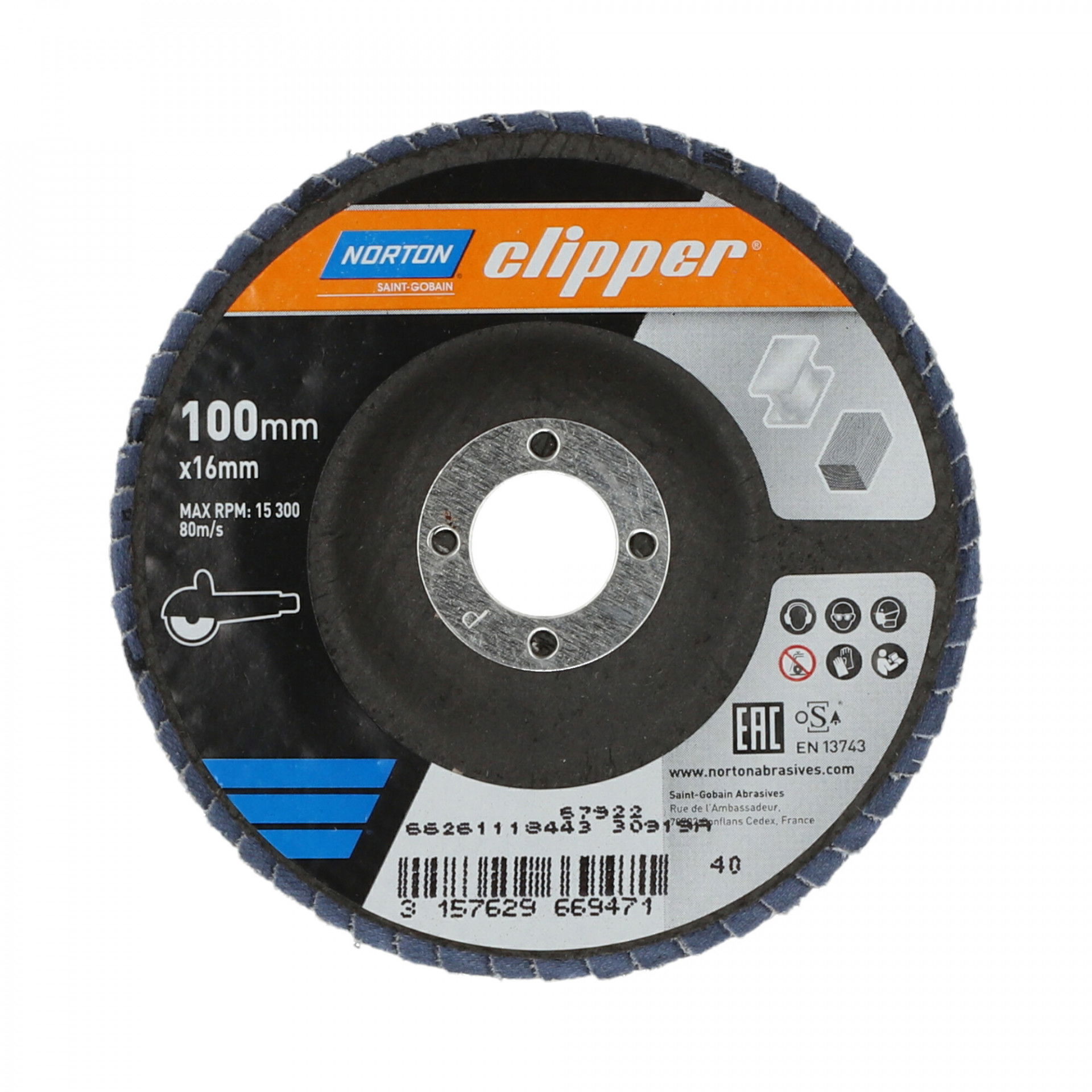 Norton Clipper R82B lamellás csiszolókorong Ø100x16 mm P40, 10 db/csomag termék fő termékképe