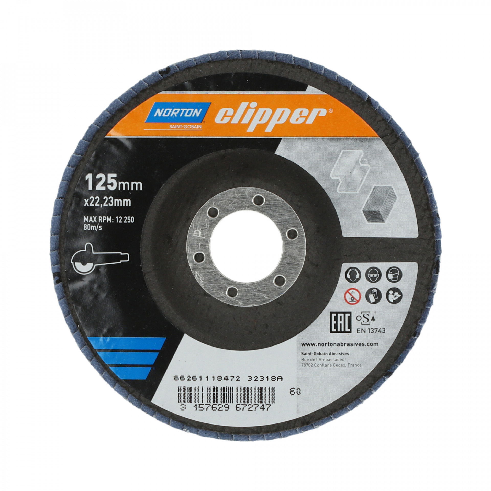 Norton Clipper R82B lamellás csiszolókorong Ø125x22 mm P60, 10 db/csomag termék fő termékképe