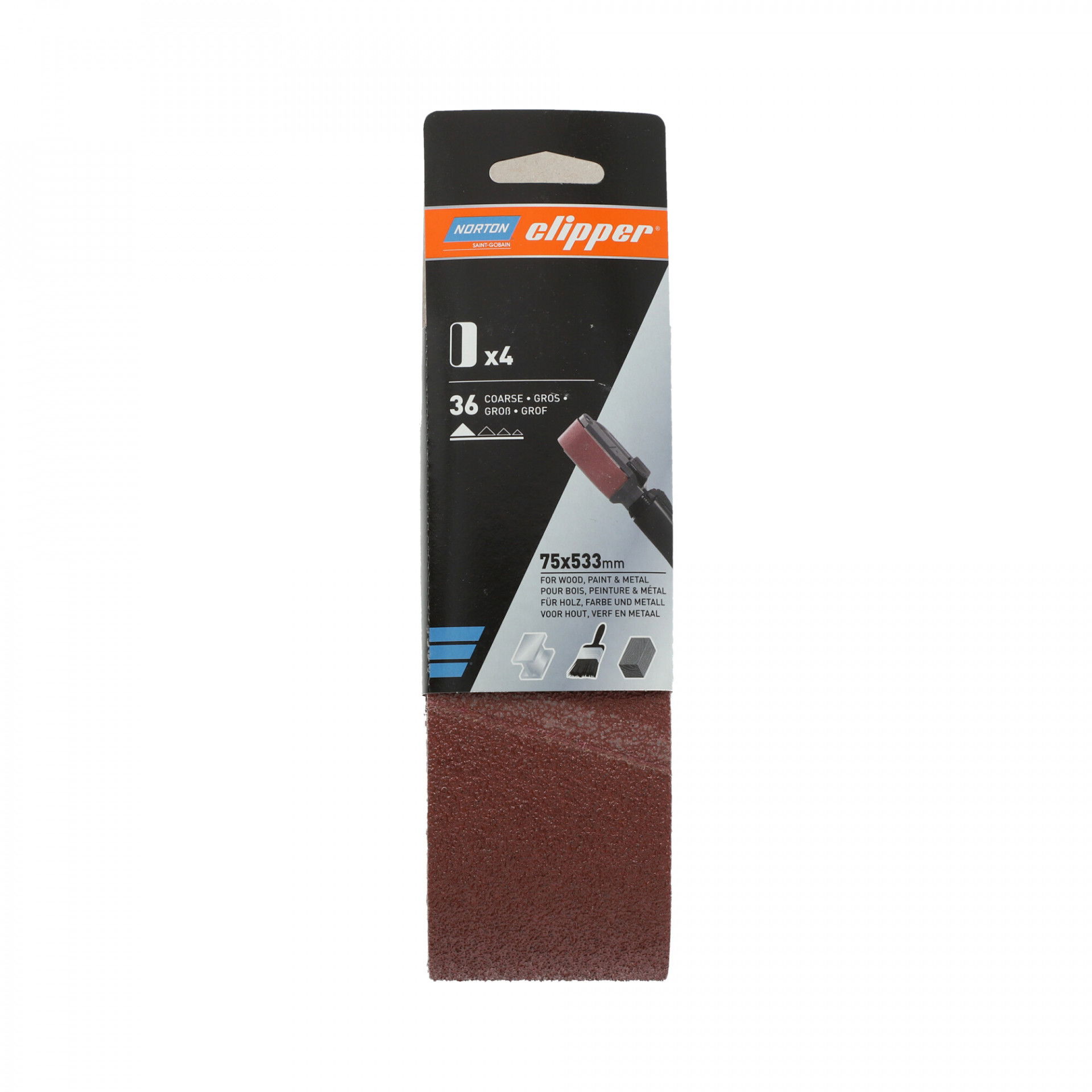 Norton Clipper R230 csiszolószalag kézi szalagcsiszolóhoz 75x533mm P36, 4 db/csomag termék fő termékképe