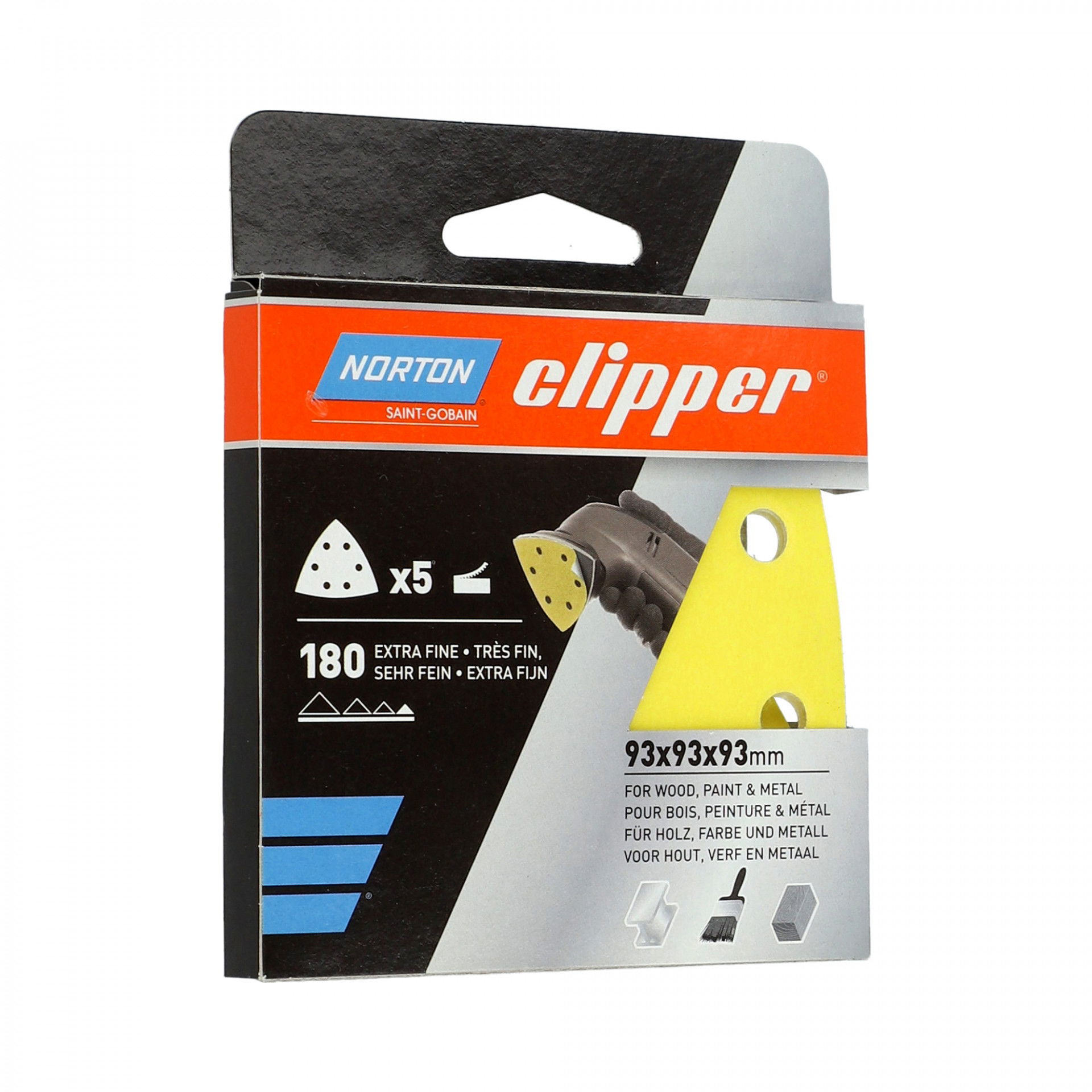 Norton Clipper Q131F delta tépőzáras csiszolólap 93x93x93mm P180, 5 db/csomag termék fő termékképe