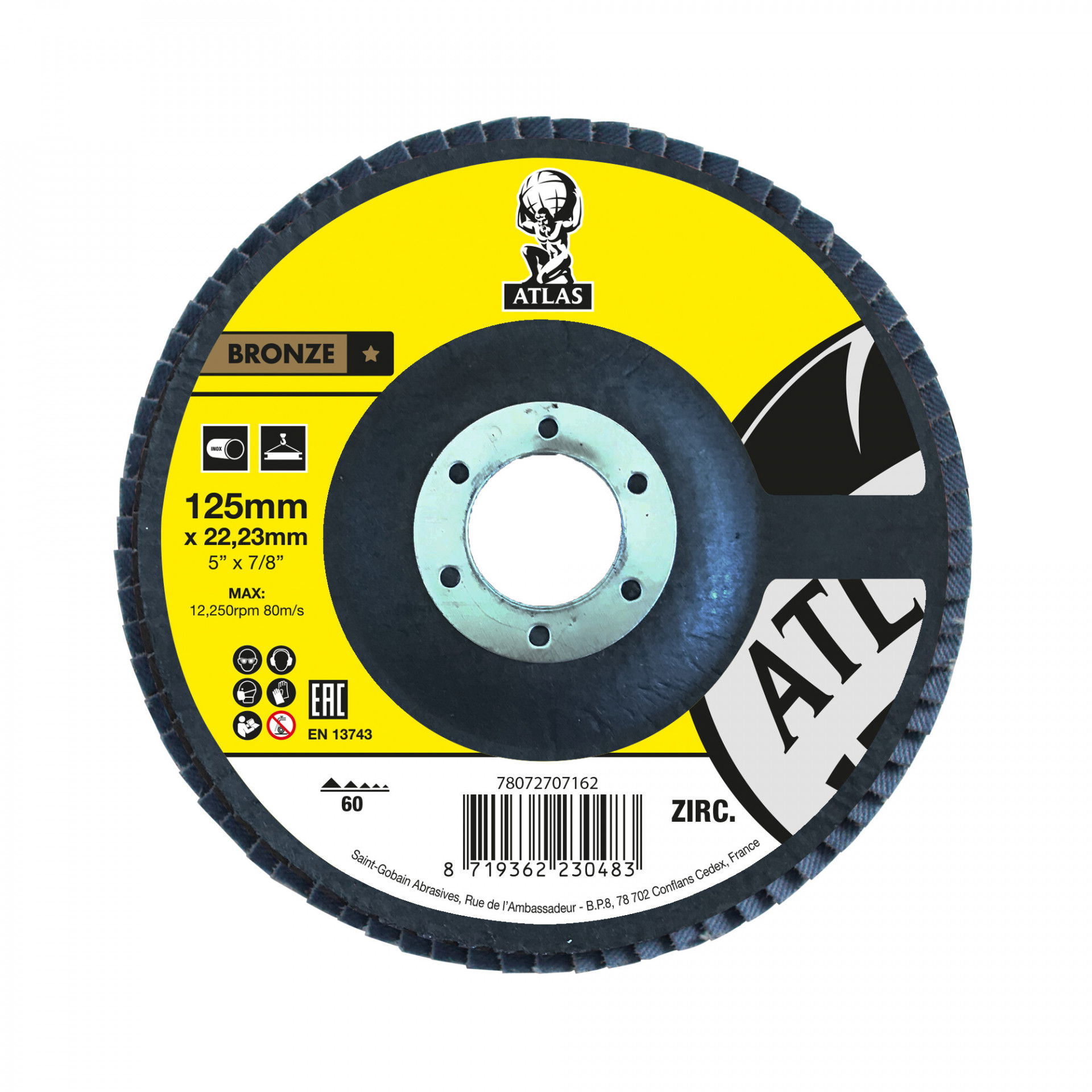 Atlas KX663 lamellás csiszolókorong Ø125x22 mm P60, 10 db/csomag termék fő termékképe