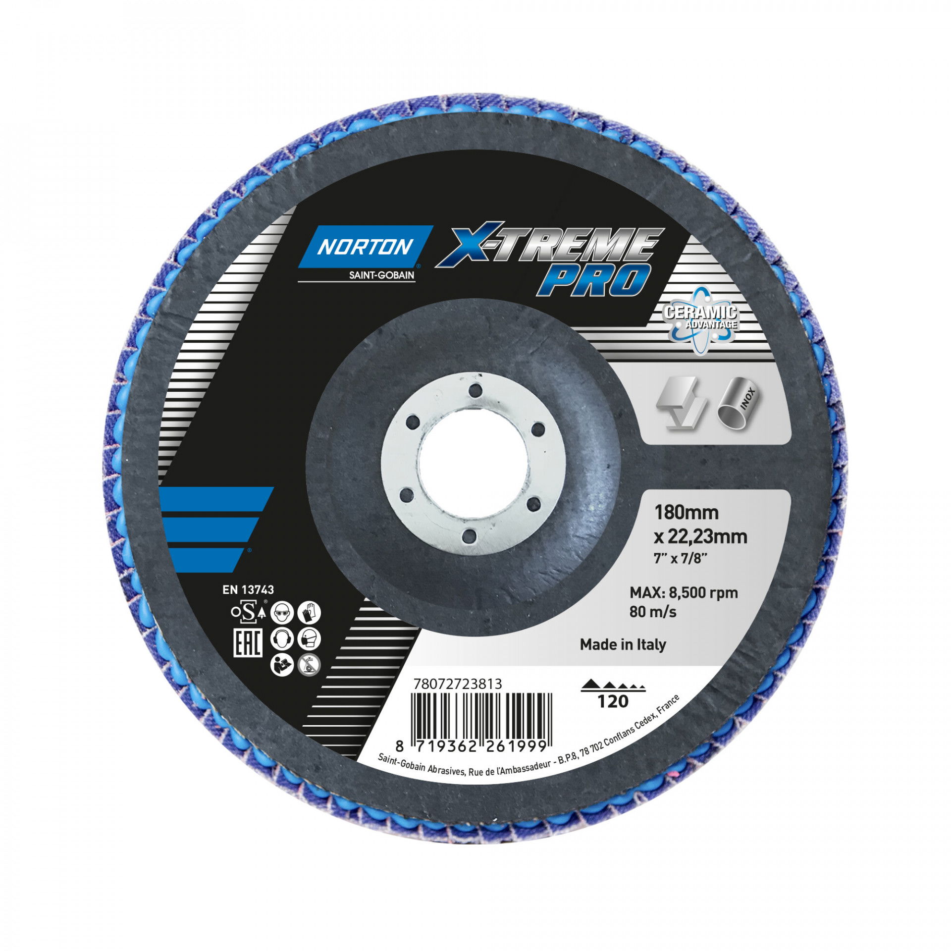 Norton X Treme Pro R928 lamellás csiszolókorong Ø180x22 mm P120, 10 db/csomag termék fő termékképe