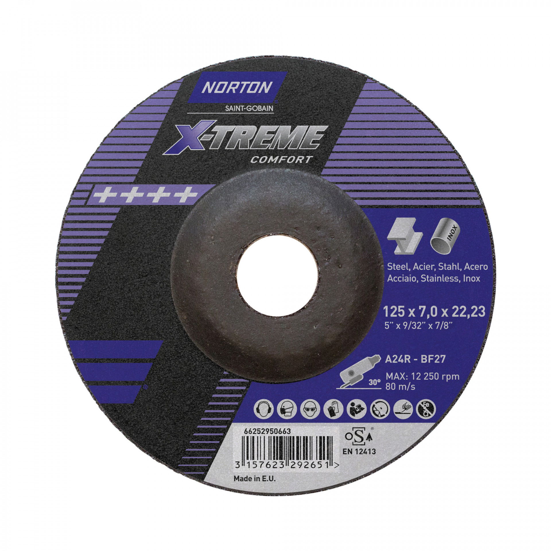 Norton X-Treme Comfort fém-inox tisztítókorong 125x7,0x22,23mm A24R, 10 db/csomag termék fő termékképe